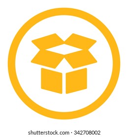 Open Box vector icon. Style is flat rounded symbol, yellow color, rounded angles, white background.