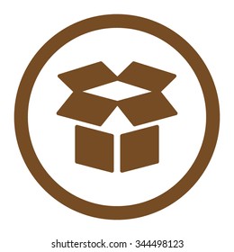 Open Box vector icon. Style is flat rounded symbol, brown color, rounded angles, white background.