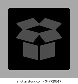 Open Box vector icon. Style is flat rounded square button, gray and black colors, silver background.