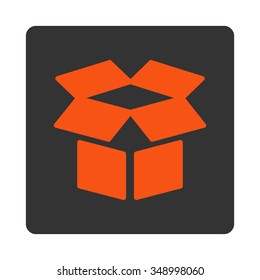 Open Box vector icon. Style is flat rounded square button, orange and gray colors, white background.