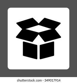 Open Box vector icon. Style is flat rounded square button, black and white colors, gray background.
