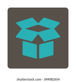 Open Box vector icon. Style is flat rounded square button, cyan and grey colors, white background.