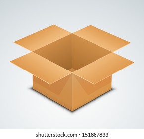 Open box. Vector illustration of cardboard box. Recycle brown paper box packaging