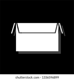 Open box. White flat simple icon with shadow