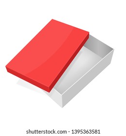 Open box. White packaging with red lid. Vector 3d illustration isolated on white background