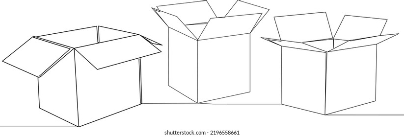 open boxes drawing by one continuous line, vector