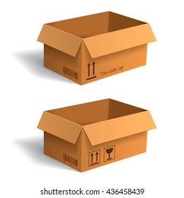 Open boxes isolated on white background. Vector illustration.