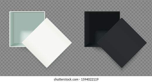 Open boxes, white and black, isolated, vector illustration