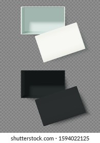 Open boxes, white and black, isolated, vector illustration