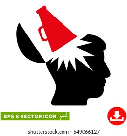 Open Brain Megaphone EPS vector icon. Illustration style is flat iconic bicolor intensive red and black symbol on white background.
