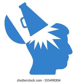 Open Brain Megaphone vector icon. Style is flat graphic symbol, cobalt color, white background.