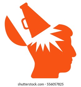 Open Brain Megaphone vector pictograph. Style is flat graphic symbol, orange color, white background.