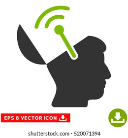 Open Brain Radio Interface EPS vector pictogram. Illustration style is flat iconic bicolor eco green and gray symbol on white background.