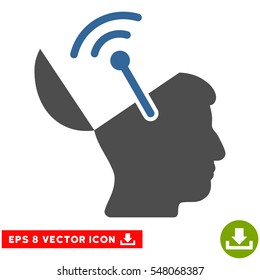 Open Brain Radio Interface EPS vector pictogram. Illustration style is flat iconic bicolor cobalt and gray symbol on white background.