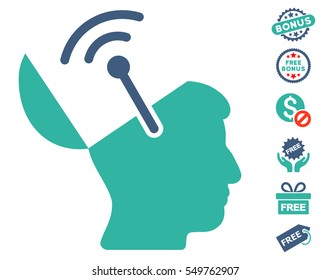 Open Brain Radio Interface icon with free bonus pictures. Vector illustration style is flat iconic symbols, cobalt and cyan colors, white background.