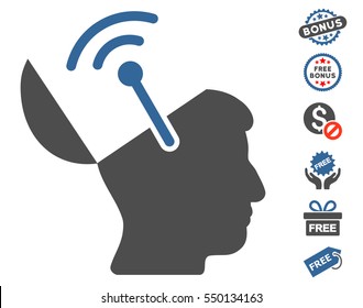 Open Brain Radio Interface icon with free bonus pictograph collection. Vector illustration style is flat iconic symbols, cobalt and gray colors, white background.