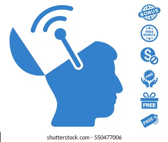 Open Brain Radio Interface icon with free bonus symbols. Vector illustration style is flat iconic symbols, cobalt color, white background.