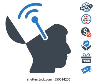 Open Brain Radio Interface icon with free bonus pictures. Vector illustration style is flat iconic symbols, smooth blue colors, white background.