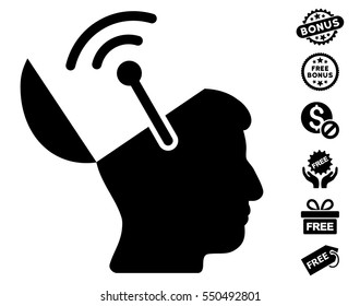 Open Brain Radio Interface pictograph with free bonus pictograph collection. Vector illustration style is flat iconic symbols, black color, white background.