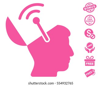 Open Brain Radio Interface pictograph with free bonus images. Vector illustration style is flat iconic symbols, pink color, white background.