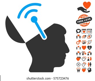 Open Brain Radio Interface pictograph with bonus love pictures. Vector illustration style is flat iconic elements for web design, app user interfaces.