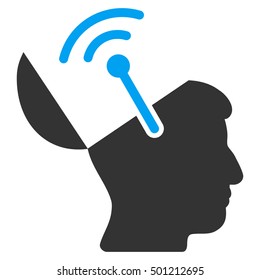Open Brain Radio Interface vector pictograph. Style is flat graphic bicolor symbol, blue and gray colors, white background.