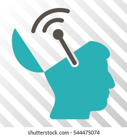 Open Brain Radio Interface vector pictograph. Illustration style is flat iconic bicolor grey and cyan symbol on a hatch transparent background.