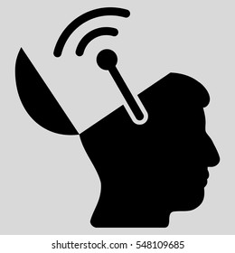 Open Brain Radio Interface vector icon. Style is flat graphic symbol, black color, light gray background.
