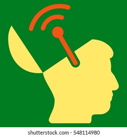 Open Brain Radio Interface vector pictogram. Style is flat graphic bicolor symbol, orange and yellow colors, green background.