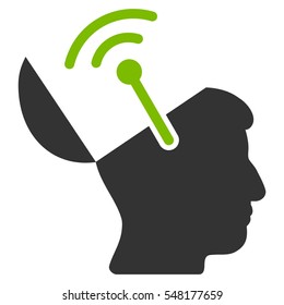 Open Brain Radio Interface vector pictograph. Style is flat graphic bicolor symbol, eco green and gray colors, white background.