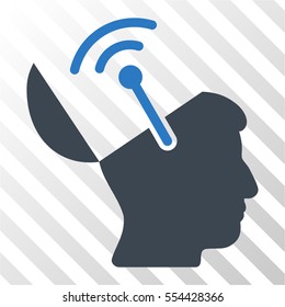 Open Brain Radio Interface vector pictograph. Illustration style is flat iconic bicolor smooth blue symbol on a hatched transparent background.