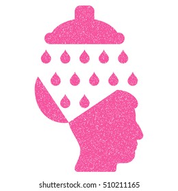 Open Brain Shower grainy textured icon for overlay watermark stamps. Flat symbol with scratched texture. Dotted vector pink ink rubber seal stamp with grunge design on a white background.