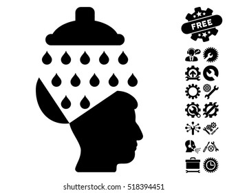 Open Brain Shower icon with bonus setup tools symbols. Vector illustration style is flat iconic black symbols on white background.