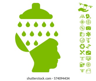 Open Brain Shower icon with bonus airdrone tools clip art. Vector illustration style is flat iconic symbols on white background.