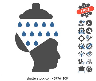 Open Brain Shower icon with bonus options pictures. Vector illustration style is flat iconic cobalt and gray symbols on white background.