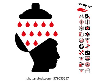 Open Brain Shower icon with bonus copter tools icon set. Vector illustration style is flat iconic intensive red and black symbols on white background.