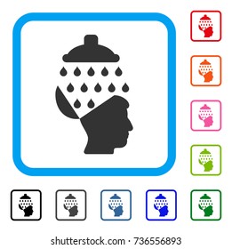 Open Brain Shower icon. Flat grey iconic symbol inside a light blue rounded rectangular frame. Black, gray, green, blue, red, orange color versions of Open Brain Shower vector.