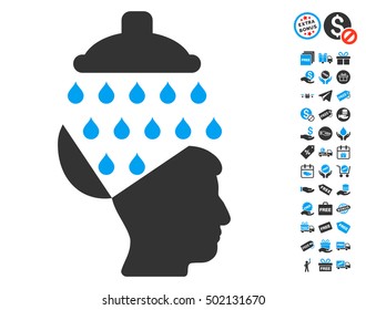 Open Brain Shower icon with free bonus symbols. Vector illustration style is flat iconic symbols, blue and gray colors, white background.