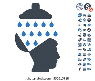 Open Brain Shower icon with free bonus images. Vector illustration style is flat iconic symbols, smooth blue colors, white background.