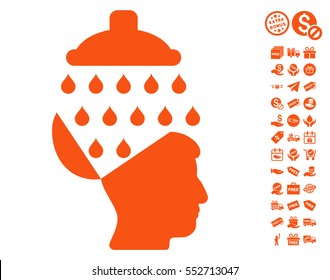Open Brain Shower icon with free bonus clip art. Vector illustration style is flat iconic symbols, orange color, white background.