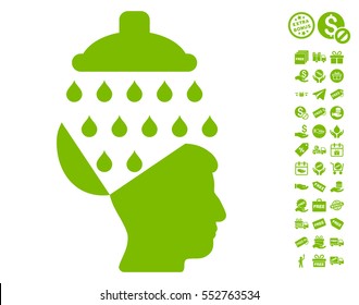Open Brain Shower icon with free bonus graphic icons. Vector illustration style is flat iconic symbols, eco green color, white background.