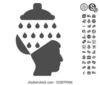 Open Brain Shower icon with free bonus symbols. Vector illustration style is flat iconic symbols, gray color, white background.