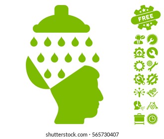 Open Brain Shower pictograph with bonus options design elements. Vector illustration style is flat iconic eco green symbols on white background.