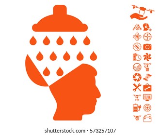 Open Brain Shower pictograph with bonus nanocopter tools icon set. Vector illustration style is flat iconic symbols on white background.