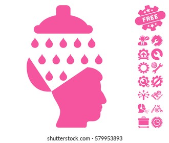 Open Brain Shower pictograph with bonus setup tools design elements. Vector illustration style is flat iconic pink symbols on white background.