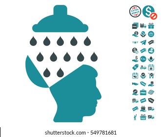 Open Brain Shower pictograph with free bonus icon set. Vector illustration style is flat iconic symbols, soft blue colors, white background.