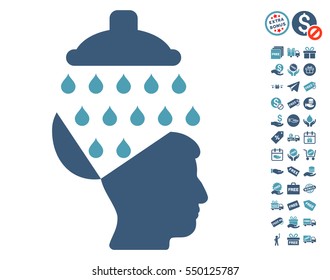 Open Brain Shower pictograph with free bonus images. Vector illustration style is flat iconic symbols, cyan and blue colors, white background.