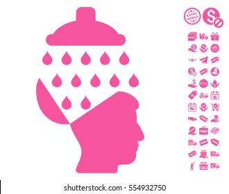Open Brain Shower pictograph with free bonus clip art. Vector illustration style is flat iconic symbols, pink color, white background.