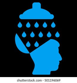 Open Brain Shower vector icon. Style is flat graphic symbol, blue color, black background.