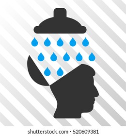 Open Brain Shower vector pictogram. Illustration style is flat iconic bicolor blue and gray symbol on a hatch transparent background.